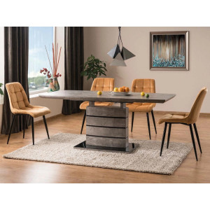 Table de repas extensible 140/180 cm pied centrale effet gris béton - photo ambiance - LEONAR