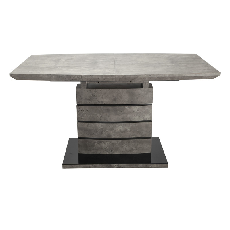 Table de repas extensible 140/180 cm pied centrale effet gris béton - vue de face - LEONAR