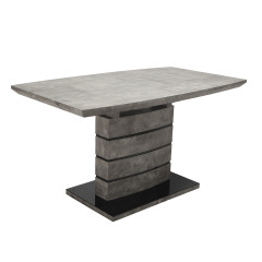 Table de repas extensible 140/180 cm pied centrale effet gris béton - vue de 3/4 - LEONAR