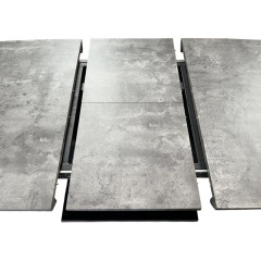 Table de repas extensible 140/180 cm pied centrale effet gris béton - zoom rallonge - LEONAR