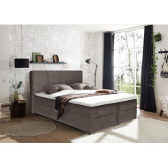 Lit boxspring complet en velours taupe 180x200 - photo ambiance - GENEVE