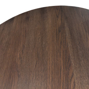 Table basse ronde en bois  brun foncé diamètre 90 cm avec 3 pieds épais incliné design moderne - zoom plateau - ANGEL