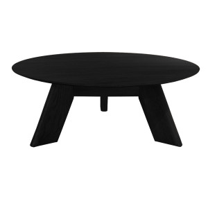 Table basse ronde en bois noir diamètre 90 cm avec 3 pieds épais incliné design moderne - ANGEL