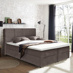Lit boxspring complet en velours taupe 160x200 - photo ambiance - GENEVE