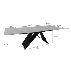Table de repas extensible 160/240 cm céramique gris - dimensions - ONDINE