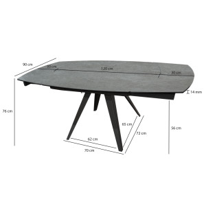 Table en céramique rallonges rotatives 120/180 cm - dimensions - BRERA