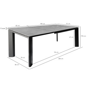 Table extensible en céramique 140/200 cm - coloris gris - dimensions - SOHO