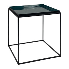 Bout de canapé / Table d'appoint carré structure en métal noir avec plateau émaillé bleu - vue 3/4 numéro 2 - AZUL 8783
