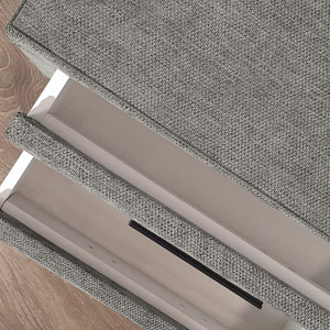 Table de chevet 2 tiroirs tissu gris et pieds métal noir + éclairage LED + 2 prises USB - zoom poignée - NEPTUN