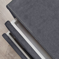 Table de chevet 2 tiroirs velours gris et pieds noir + éclairage LED + 2 prises USB  - zoom sur poignées - EMMA