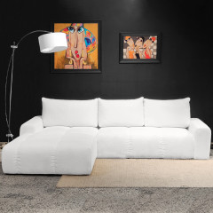 Canapé d'angle gauche convertible 4 places tissu blanc L. 304 cm piètement en métal noir - photo d'ambiance - ICEBERG