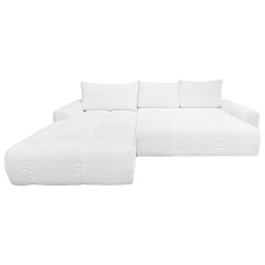 Canapé d'angle gauche convertible 4 places tissu blanc L. 304 cm pieds métal noir - couchage déplié vue de face - ICEBERG