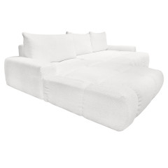 Canapé d'angle gauche convertible 4 places tissu blanc L. 304 cm pieds métal noir - couchage déplié vue 3/4 - ICEBERG