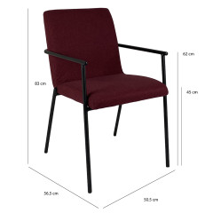 Lot de 2 chaises avec accoudoirs et pieds noirs - coloris rouge - JASPE
