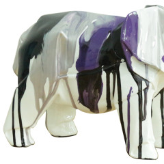 Statuette éléphant géométrique en résine avec peinture noir argenté et violet 33 x 21 x 15 cm - zoom corps éléphant - ELEPH 5
