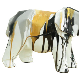 Statue éléphant géométrique en résine avec peinture noir argenté et doré 33 x 21 x 15 cm - zoom corps éléphant - ELEPH 6