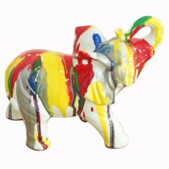 Statue éléphant en résine avec coulures de peinture argenté et multicolore 17 x 21 x 9 cm - HORTON