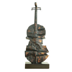 Statue violoncelle debout et déstructuré en résine peinture noire et effet rouillé 28 x 75 x 27 cm - VOLIN
