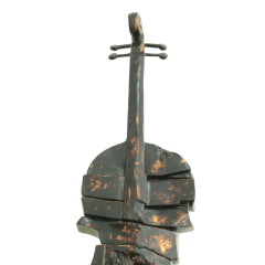 Statue violoncelle debout et déstructuré en résine peinture noire et effet rouillé 28 x 75 x 27 cm - zoom haut du violon - VOLIN