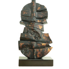 Statue violoncelle debout et déstructuré en résine peinture noire et effet rouillé 28 x 75 x 27 cm - zoom sur les couleurs - VOL