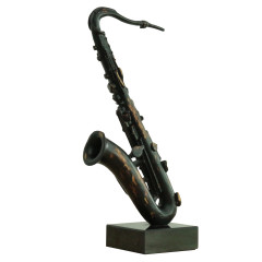 Statue saxophone en résine avec peinture noire et effet rouillé 29 x 62 x 16 cm - SAXO