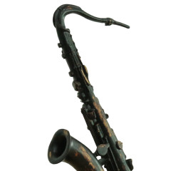 Statue saxophone en résine avec peinture noire et effet rouillé 29 x 62 x 16 cm - zoom haut statue - SAXO