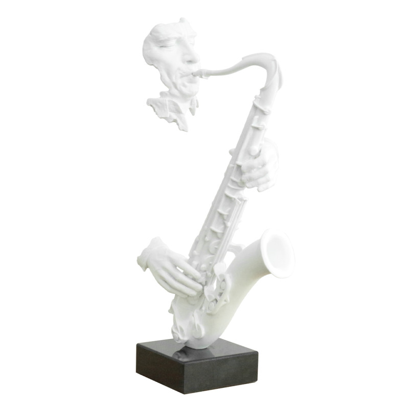 Statue saxophoniste avec saxophone en résine peinture blanche 29 x 62 x 16 cm - SAXO