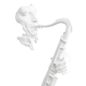 Statue saxophoniste avec saxophone en résine peinture blanche 29 x 62 x 16 cm - zoom haut statue - SAXO