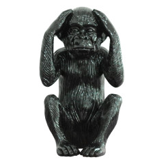 Statue singe avec mains sur les oreilles en résine noire peinte à la main 25 x 40 x 23 cm - KIKAZARU