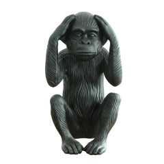 Statue singe avec mains sur les oreilles en résine noire mate peint à la main 25 x 40 x 23 cm - KIKAZARU