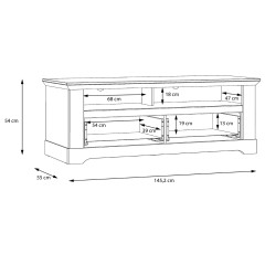 Meuble TV en bois effet chêne clair blanchi L145cm - dimensions - ILONA