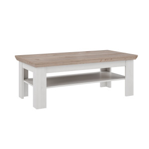 Table basse avec étagère en bois effet chêne clair blanchi - vue de 3/4 - ILONA