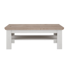 Table basse avec étagère en bois effet chêne clair blanchi - vue de face - ILONA