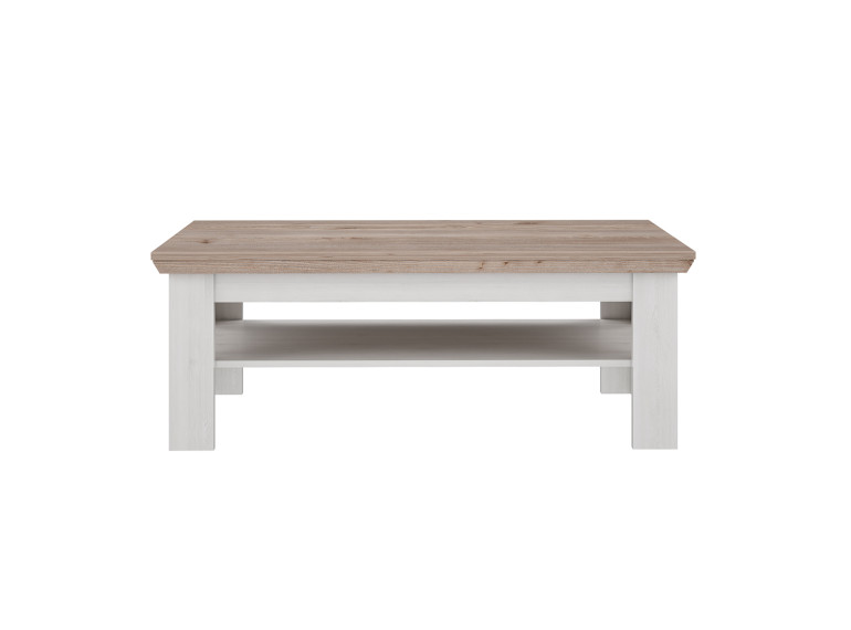 Table basse avec étagère en bois effet chêne clair blanchi - vue de face - ILONA