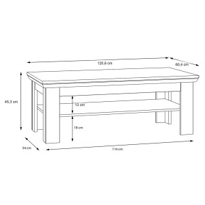 Table basse avec étagère en bois effet chêne clair blanchi - dimensions - ILONA