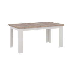 Table de repas extensible 160/206cm en bois effet chêne clair blanchi - vue de 3/4 - ILONA