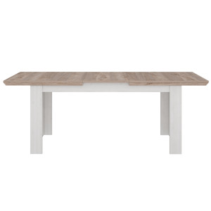 Table de repas extensible 160/206cm en bois effet chêne clair blanchi - vue de face avec rallonge - ILONA