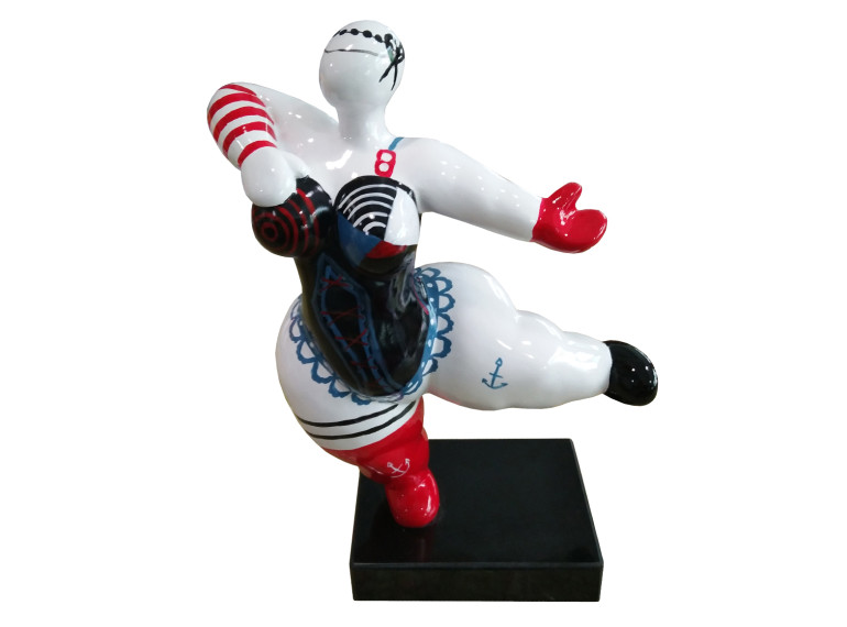 Statue femme dansant en résine avec corset rouge noir et bleu 22 x 33 x 13 cm - HULLA 02