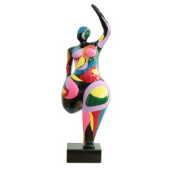 Statue femme debout en résine avec jambe pliée peinture multicolore 24 x 60 x 19 cm - BALERINA 02