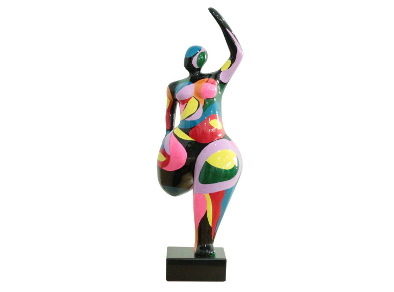 Statue femme debout en résine avec jambe pliée peinture multicolore 24 x 60 x 19 cm - BALERINA 02