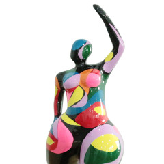 Statue femme debout en résine avec jambe pliée peinture multicolore 24 x 60 x 19 cm - zoom haut statue - BALERINA 02