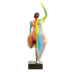 Statue femme debout en résine avec jambe pliée peintures multicolores 24 x 60 x 19 cm - BALERINA 01