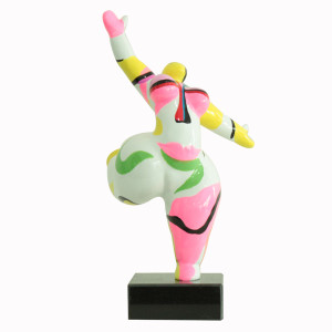 Statue femme debout en résine avec jambe levée peinture multicolore 16 x 33 x 12 cm - BALERINA 07