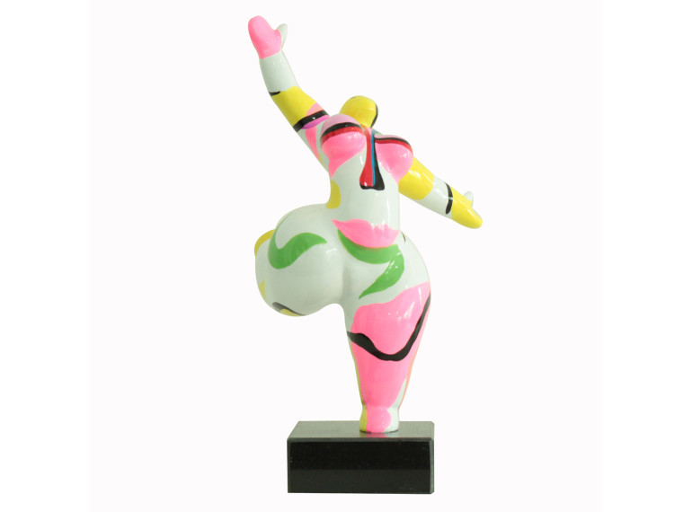 Statue femme debout en résine avec jambe levée peinture multicolore 16 x 33 x 12 cm - BALERINA 07