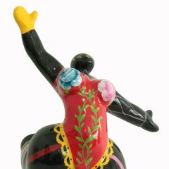 Statue femme debout en résine avec jambe levée peintures multicolores 16 x 33 x 12 cm - zoom haut statue - BALERINA 05
