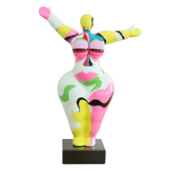 Statue femme debout en résine avec bras levés peinture abstraite multicolore 37 x 54 x 18 cm - SUBHA 03