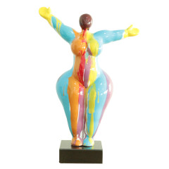Statue femme debout en résine avec bras levés coulures peintures multicolores 37 x 54 x 18 cm - SUBHA 04
