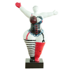 Statue femme debout en résine avec bras levés corset rouge noir et bleu  37 x 54 x 18 cm  - SUBHA 05