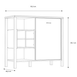 Buffet de rangement 1 porte 4 niches en bois effet chêne - dimensions - MIAMI