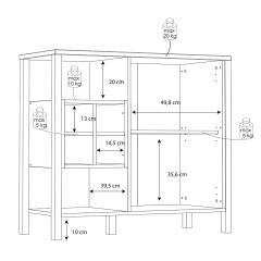 Buffet de rangement 1 porte 4 niches en bois effet chêne - dimensions - MIAMI